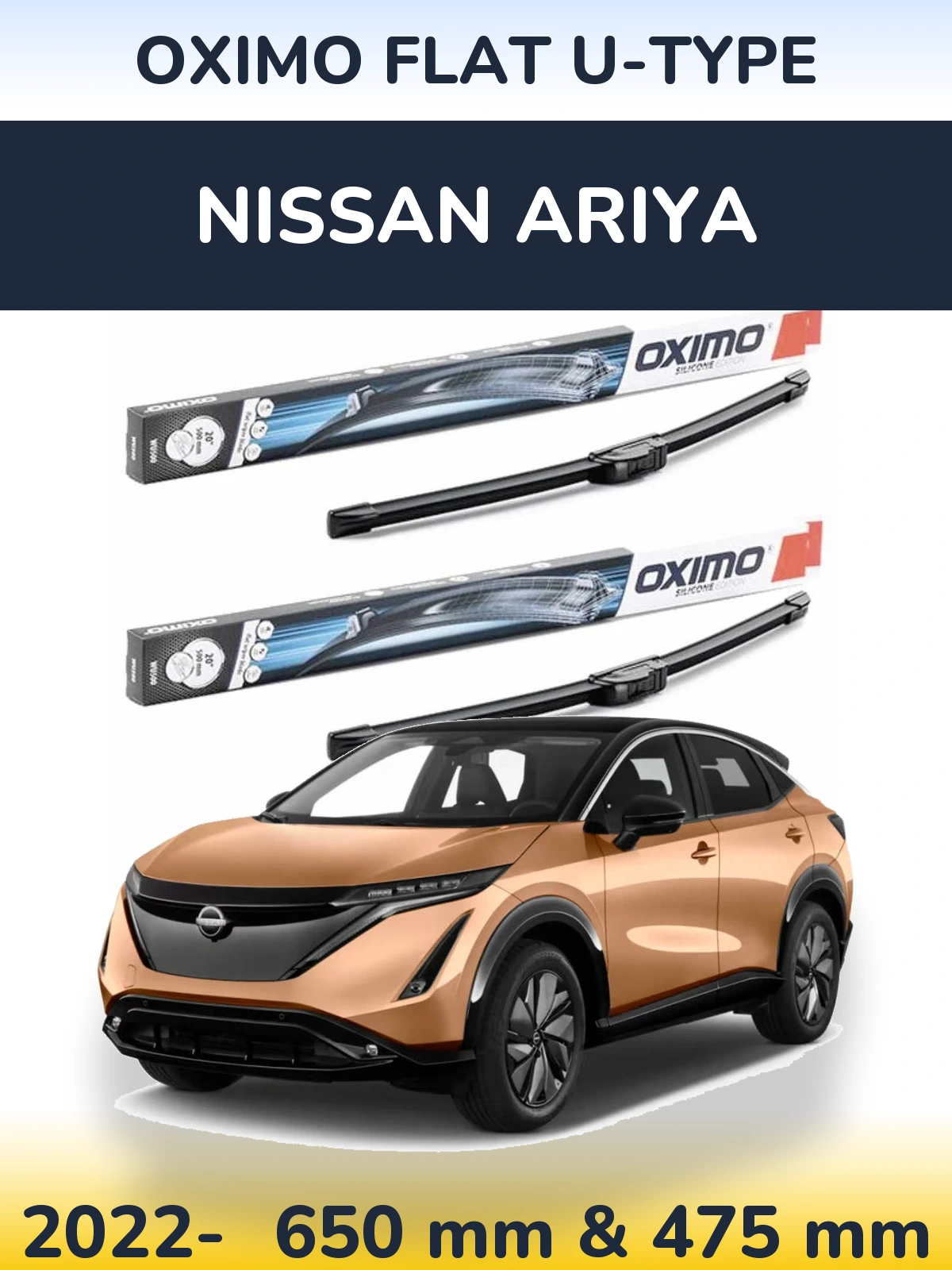 Комплект передніх щіток Oximo Flat U-type 650 & 475 мм для Nissan Ariya 2022-2026