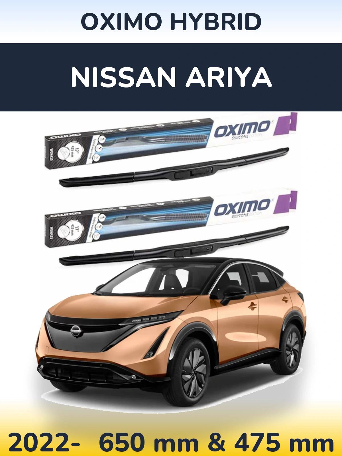 Комплект передніх щіток Oximo Hybrid 650 & 475 мм для Nissan Ariya 2022-2026