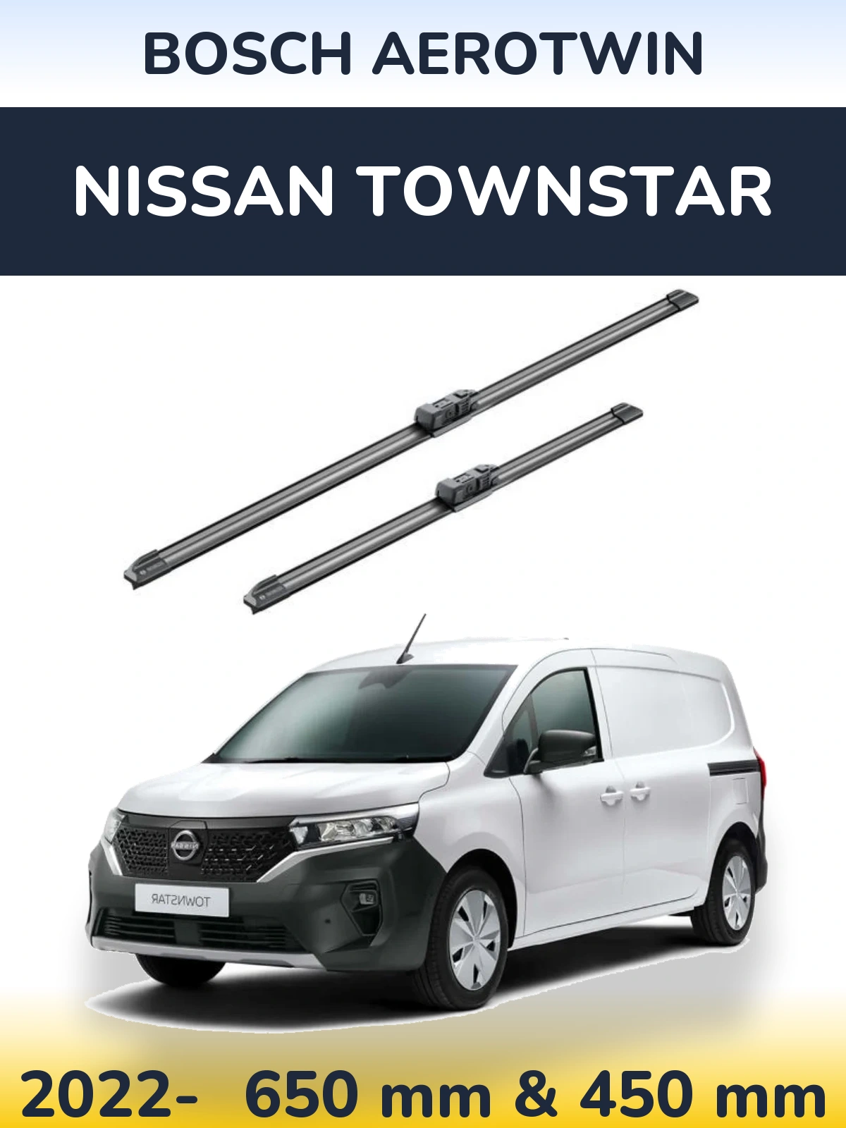 Sada předních stěračů BOSCH AeroTwin 650 a 450 mm pro Nissan Townstar 2022-2026