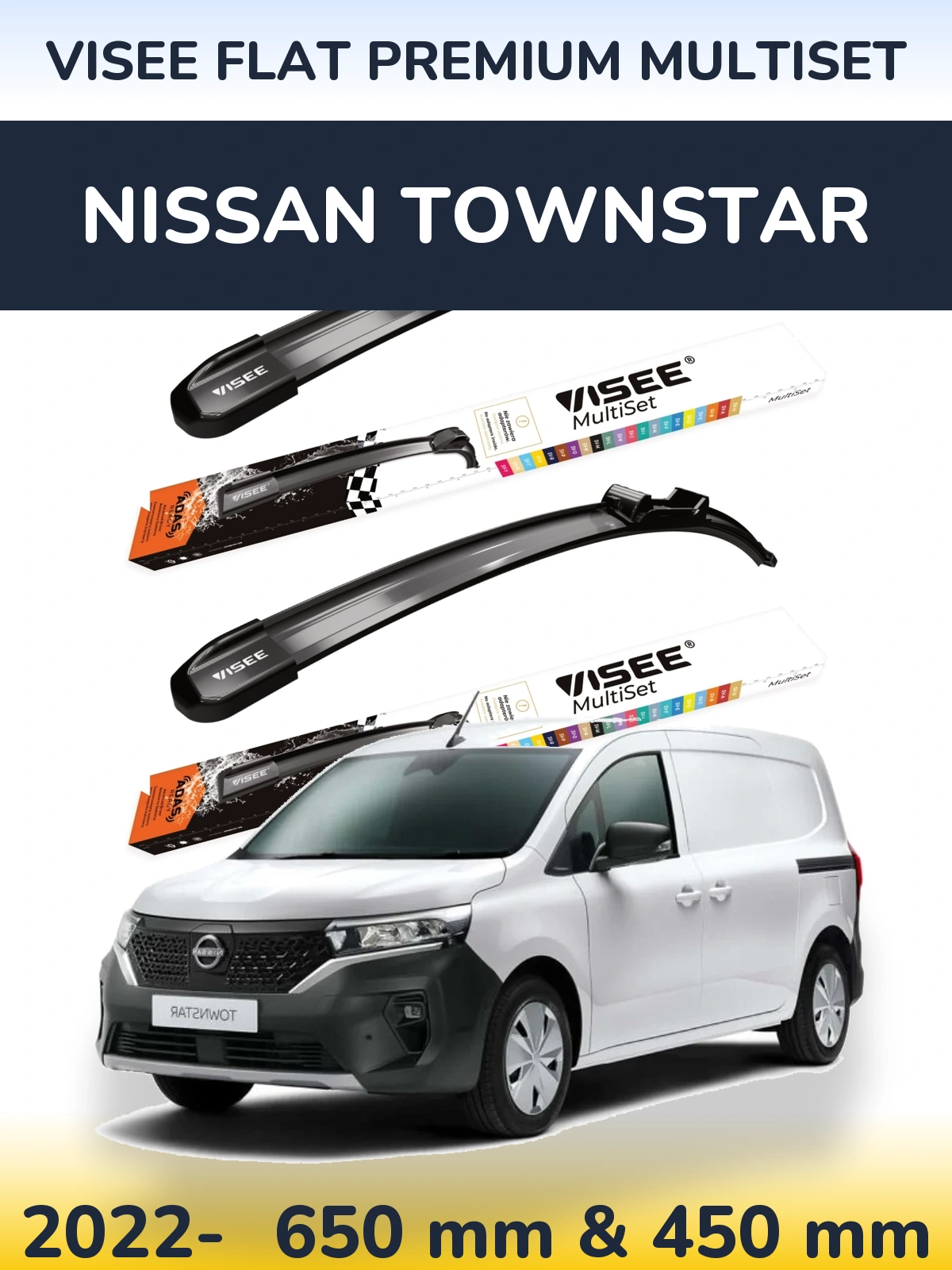 Sada předních stěračů VISEE FLAT PREMIUM MultiSet 650 a 450 mm pro Nissan Townstar 2022-2026