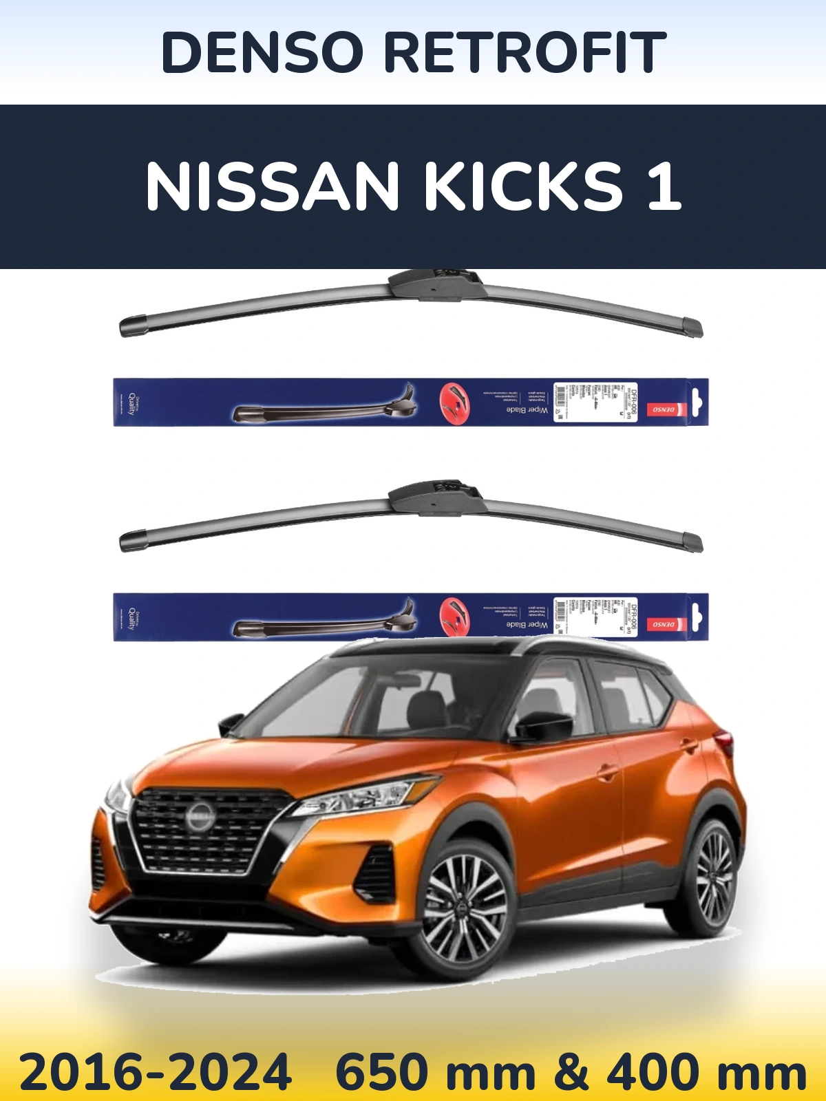 Sada předních stěračů Denso Retrofit 650 a 400 mm pro Nissan Kicks 1 2016-2024