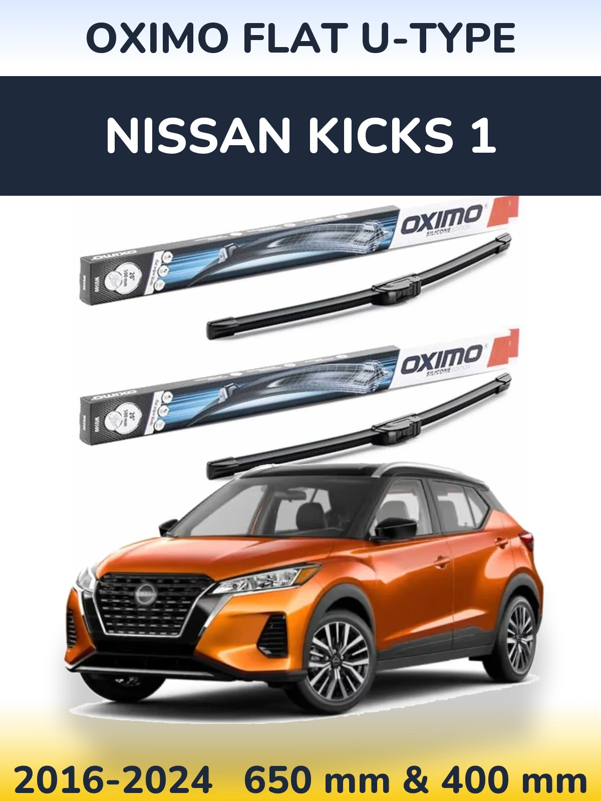 Sada předních stěračů Oximo Flat U-type 650 a 400 mm pro Nissan Kicks 1 2016-2024