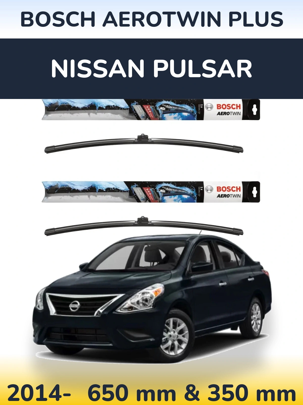 Sada předních stěračů BOSCH AeroTwin Plus 650 a 350 mm pro Nissan Pulsar 2014-2026