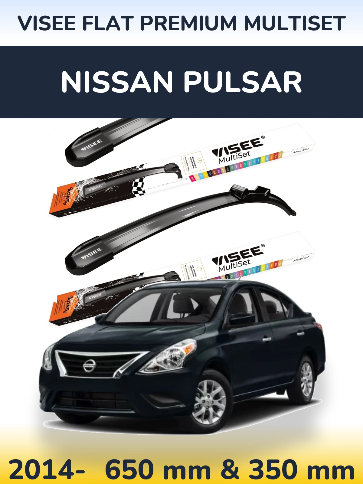Sada předních stěračů VISEE FLAT PREMIUM MultiSet 650 a 350 mm pro Nissan Pulsar 2014-2026