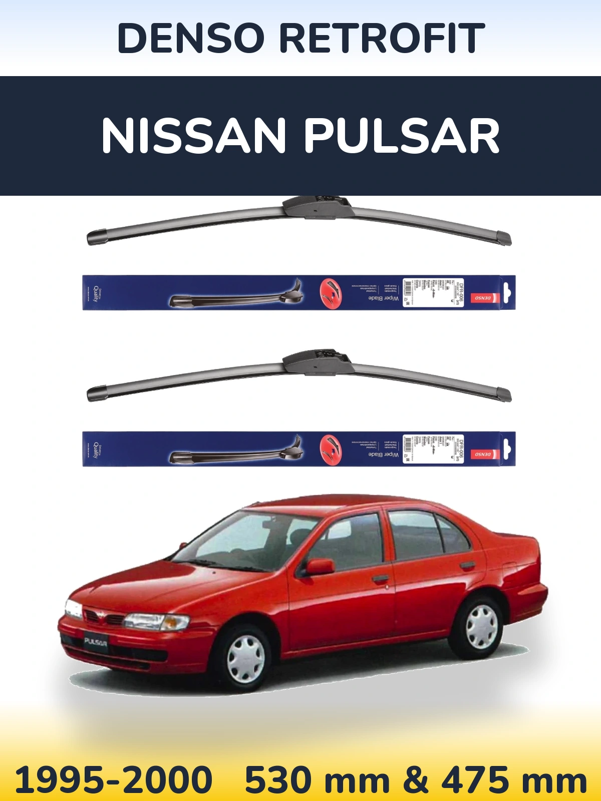 Sada předních stěračů Denso Retrofit 530 a 475 mm pro Nissan Pulsar 1995-2000