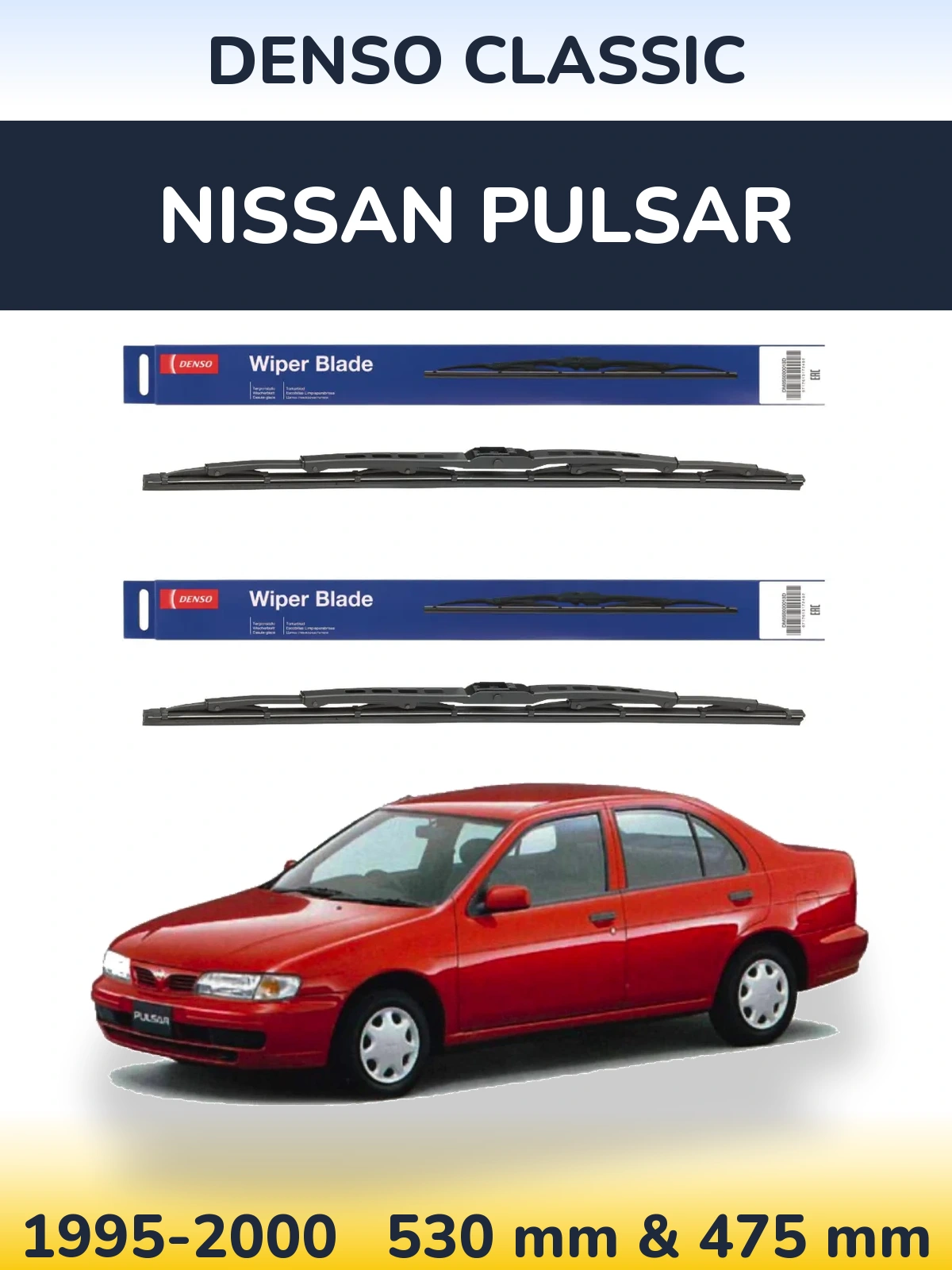 Sada předních stěračů Denso Classic 530 a 475 mm pro Nissan Pulsar 1995-2000
