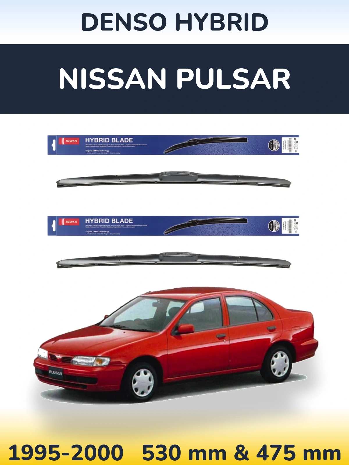 Sada předních stěračů Denso Hybrid 530 a 475 mm pro Nissan Pulsar 1995-2000