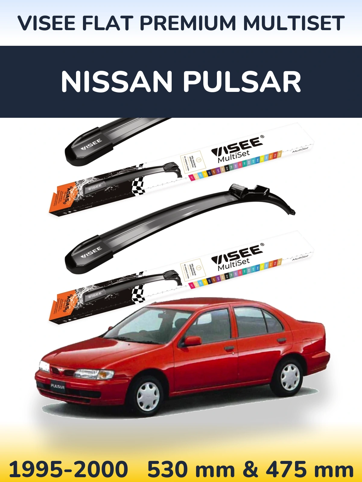 Sada předních stěračů VISEE FLAT PREMIUM MultiSet 530 a 475 mm pro Nissan Pulsar 1995-2000