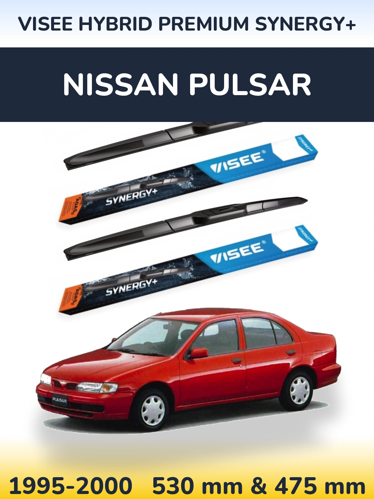 Sada předních stěračů VISEE HYBRID PREMIUM SYNERGY+ 530 a 475 mm pro Nissan Pulsar 1995-2000