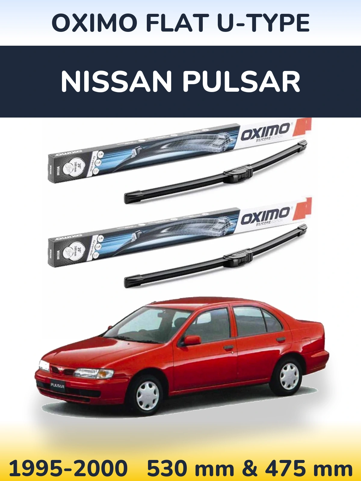Sada předních stěračů Oximo Flat U-type 530 a 475 mm pro Nissan Pulsar 1995-2000