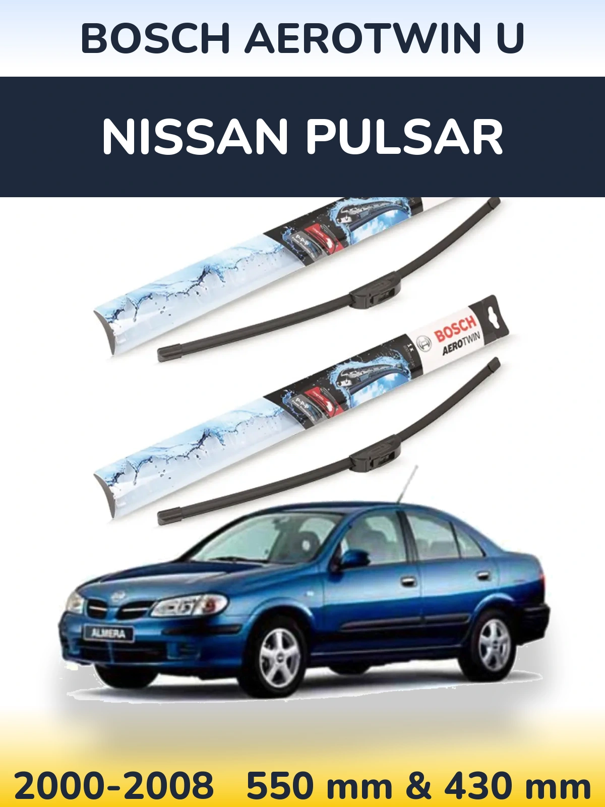 Sada předních stěračů BOSCH AeroTwin U 550 a 430 mm pro Nissan Pulsar 2000-2008
