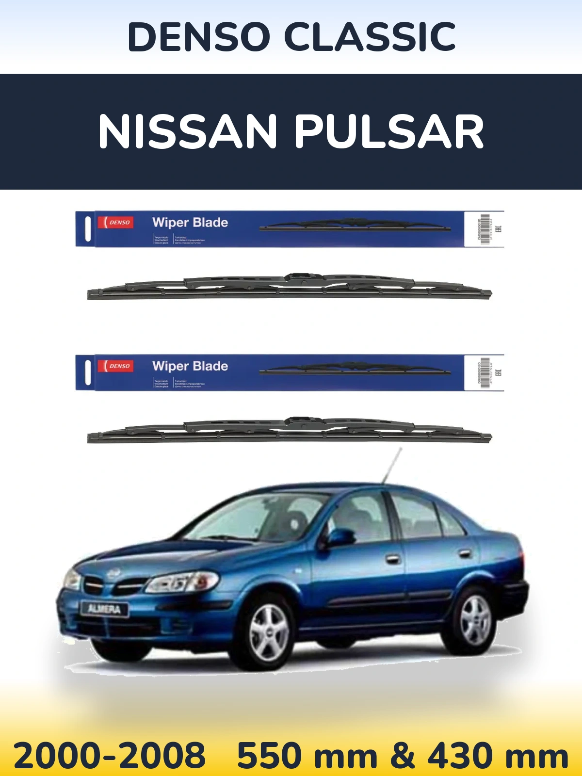 Sada předních stěračů Denso Classic 550 a 430 mm pro Nissan Pulsar 2000-2008