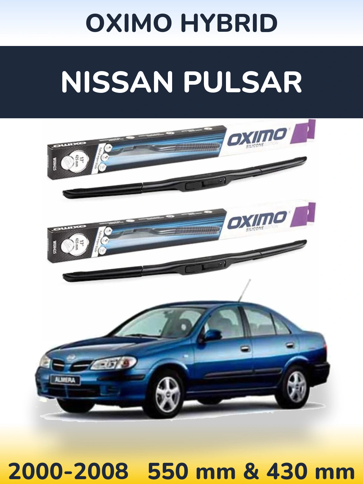 Комплект передніх щіток Oximo Hybrid 550 & 430 мм для Nissan Pulsar 2000-2008