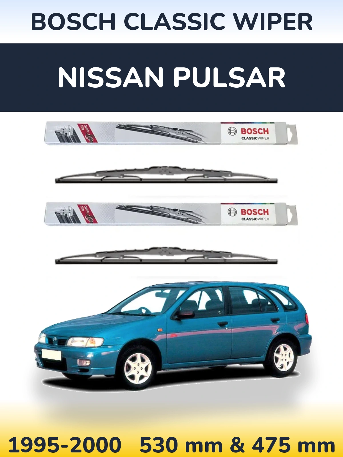 Sada předních stěračů BOSCH Classic Wiper 530 a 475 mm pro Nissan Pulsar 1995-2000