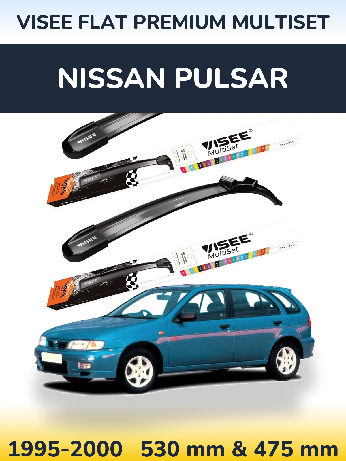 Комплект передніх щіток VISEE FLAT PREMIUM MultiSet 530 & 475 мм для Nissan Pulsar 1995-2000