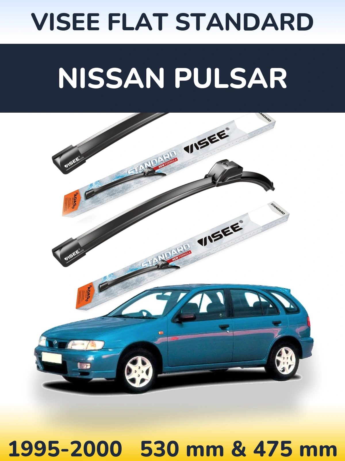 Sada předních stěračů VISEE FLAT STANDARD 530 a 475 mm pro Nissan Pulsar 1995-2000