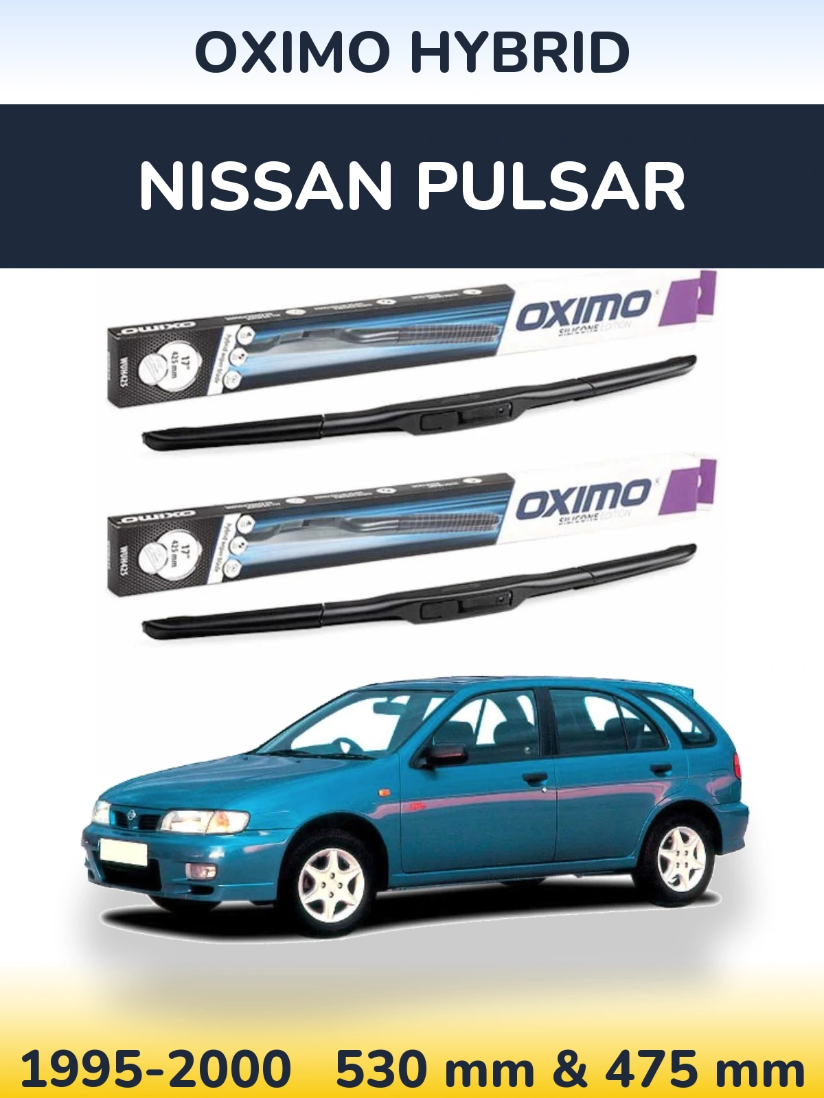 Sada předních stěračů Oximo Hybrid 530 a 475 mm pro Nissan Pulsar 1995-2000