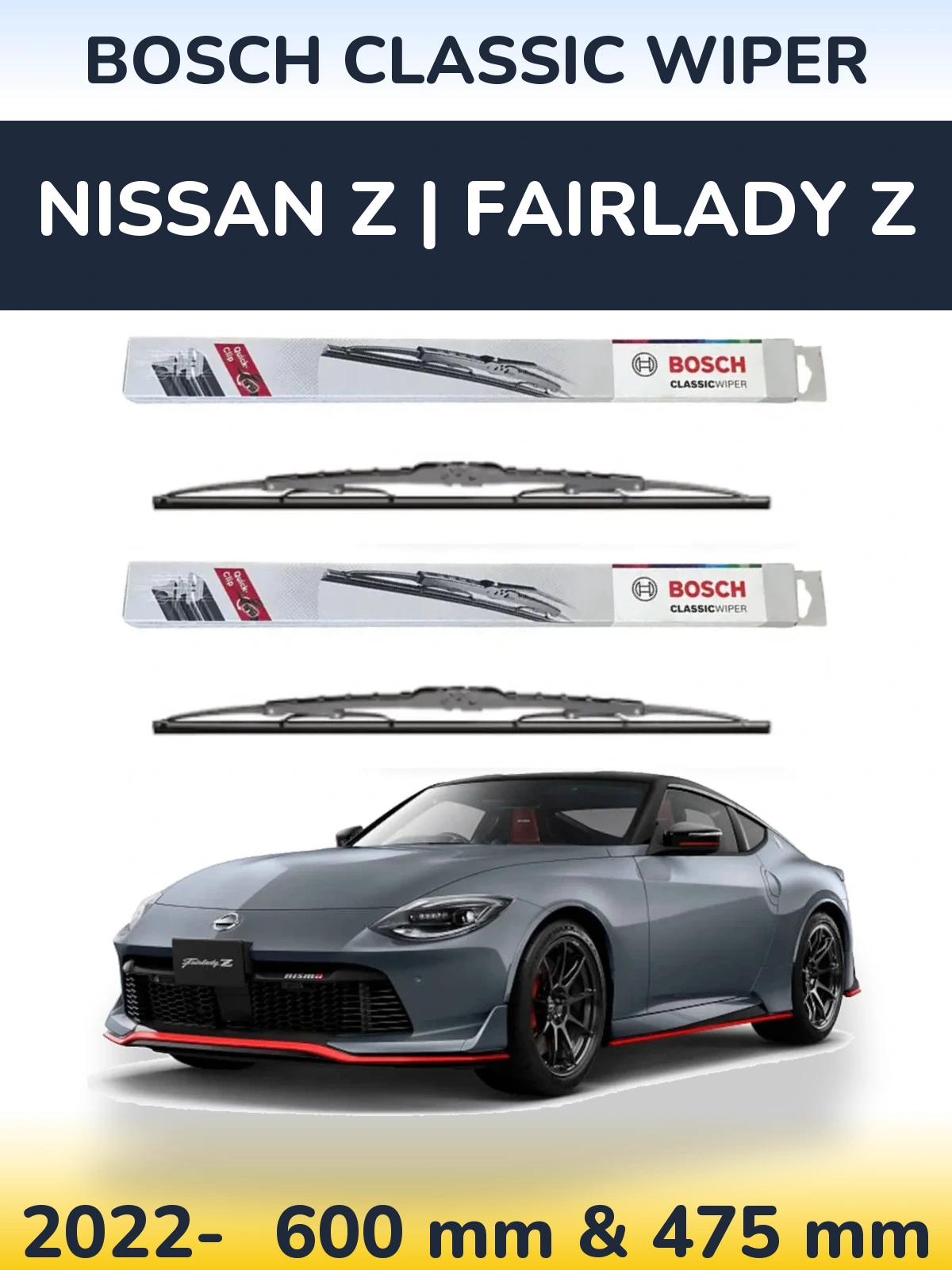 Sada předních stěračů BOSCH Classic Wiper 600 a 475 mm pro Nissan Z | Fairlady Z 2022-2026