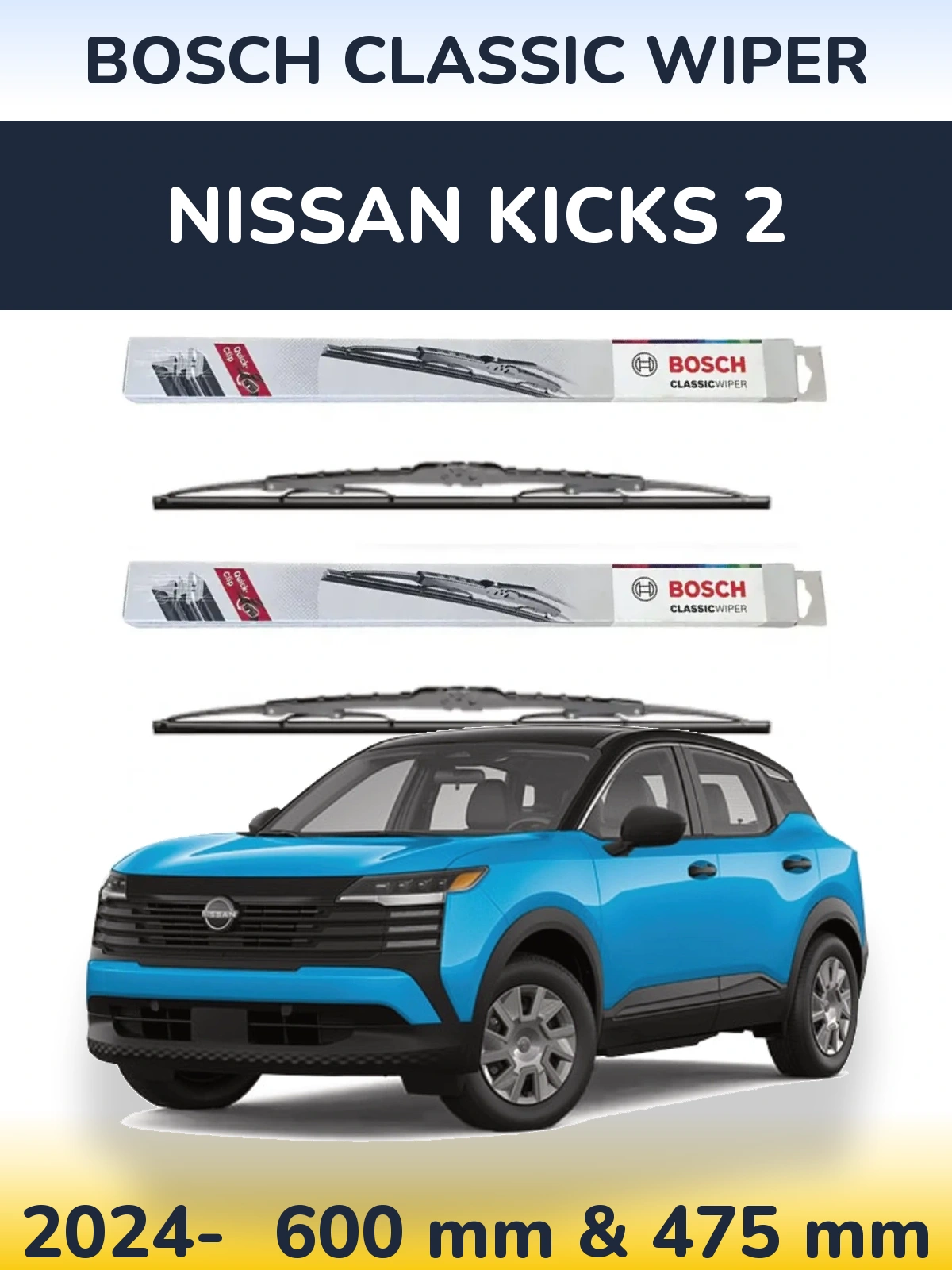 Sada předních stěračů BOSCH Classic Wiper 600 a 475 mm pro Nissan Kicks 2 2024-2026