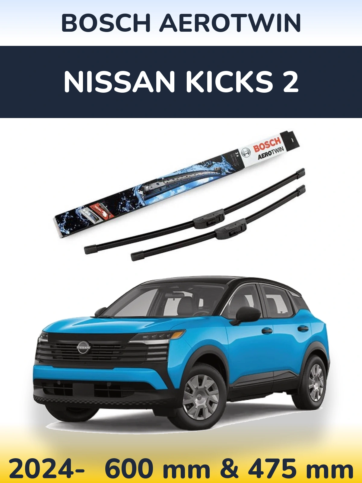 Комплект передніх щіток BOSCH AeroTwin 600 & 475 мм для Nissan Kicks 2 2024-2026