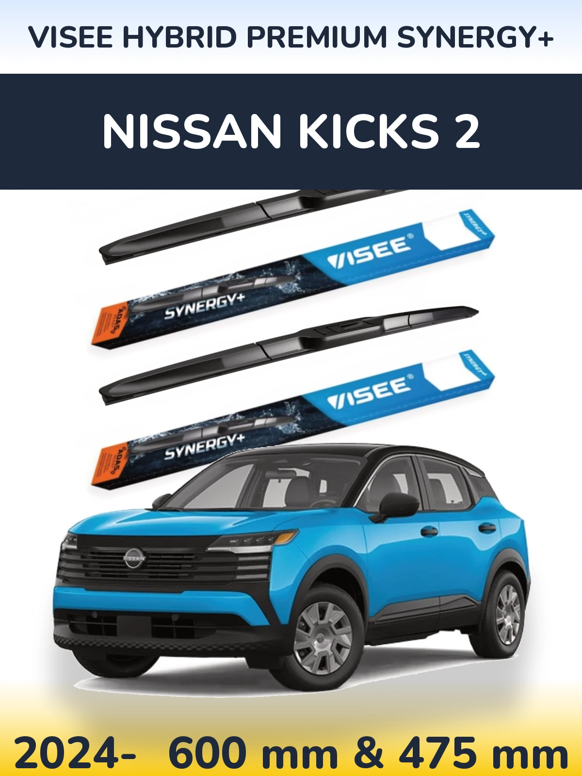 Sada předních stěračů VISEE HYBRID PREMIUM SYNERGY+ 600 a 475 mm pro Nissan Kicks 2 2024-2026