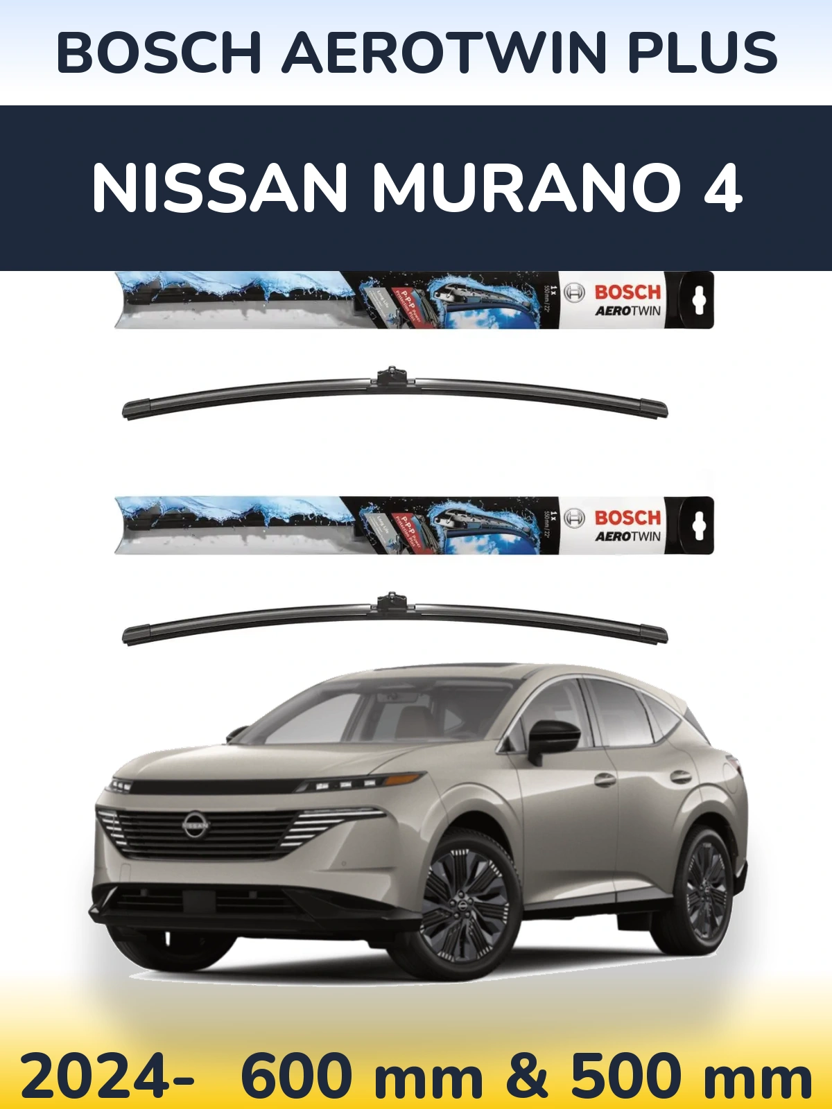 Sada předních stěračů BOSCH AeroTwin Plus 600 a 500 mm pro Nissan Murano 4 2024-2026