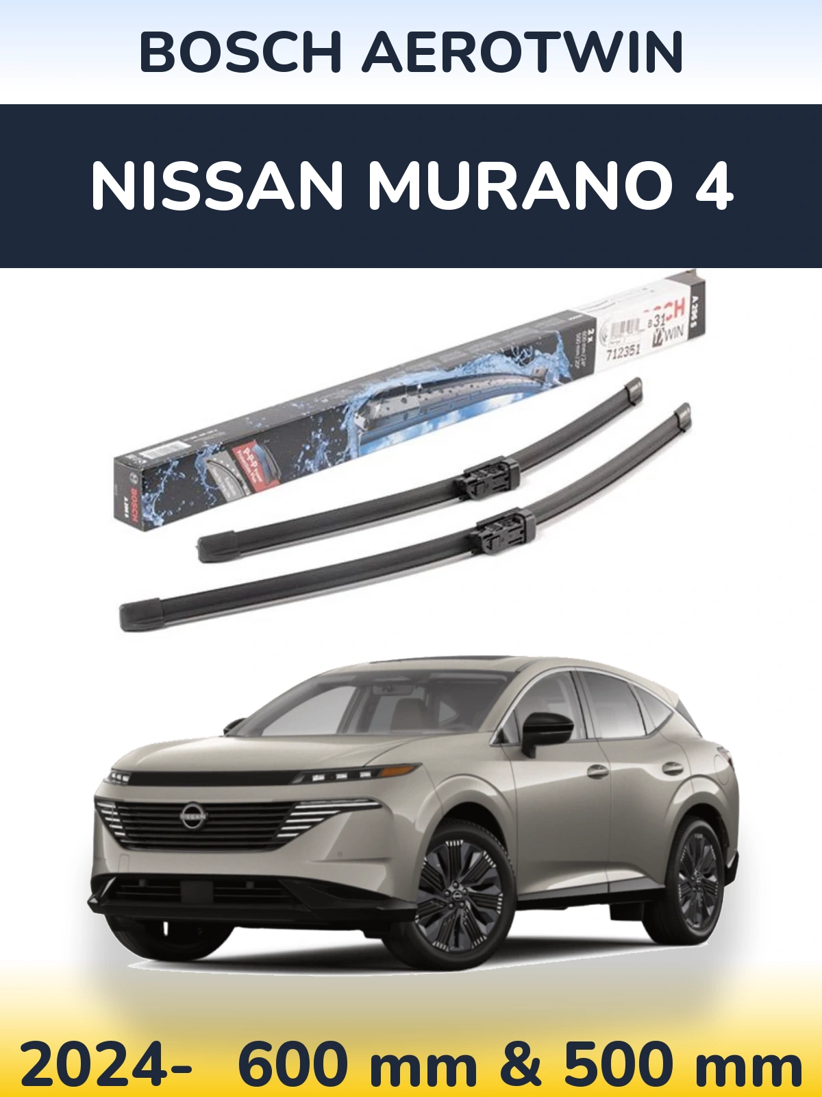 Sada předních stěračů BOSCH AeroTwin 600 a 500 mm pro Nissan Murano 4 2024-2026