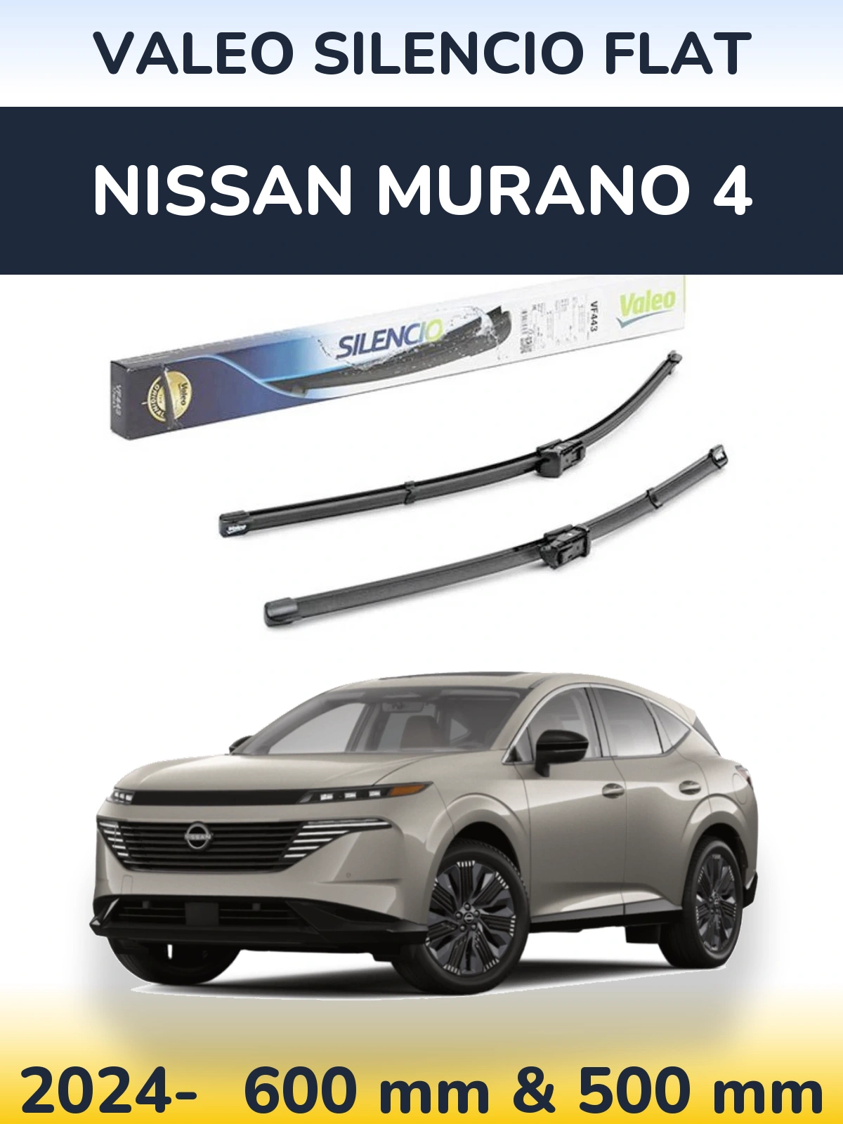 Комплект передніх щіток Valeo Silencio Flat 600 & 500 мм для Nissan Murano 4 2024-2026