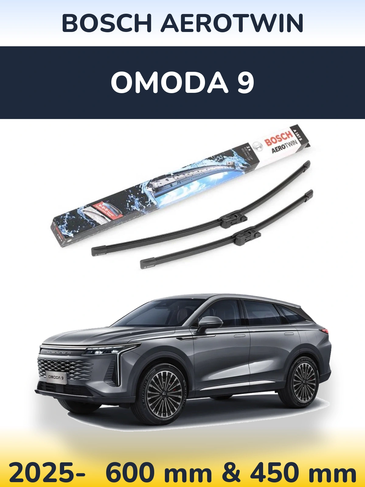 Sada předních stěračů BOSCH AeroTwin 600 a 450 mm pro Omoda 9 2025-2026