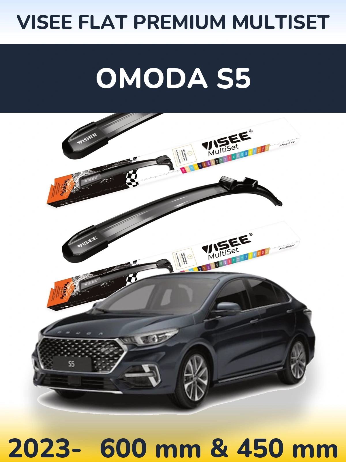 Sada předních stěračů VISEE FLAT PREMIUM MultiSet 600 a 450 mm pro Omoda S5 2023-2026