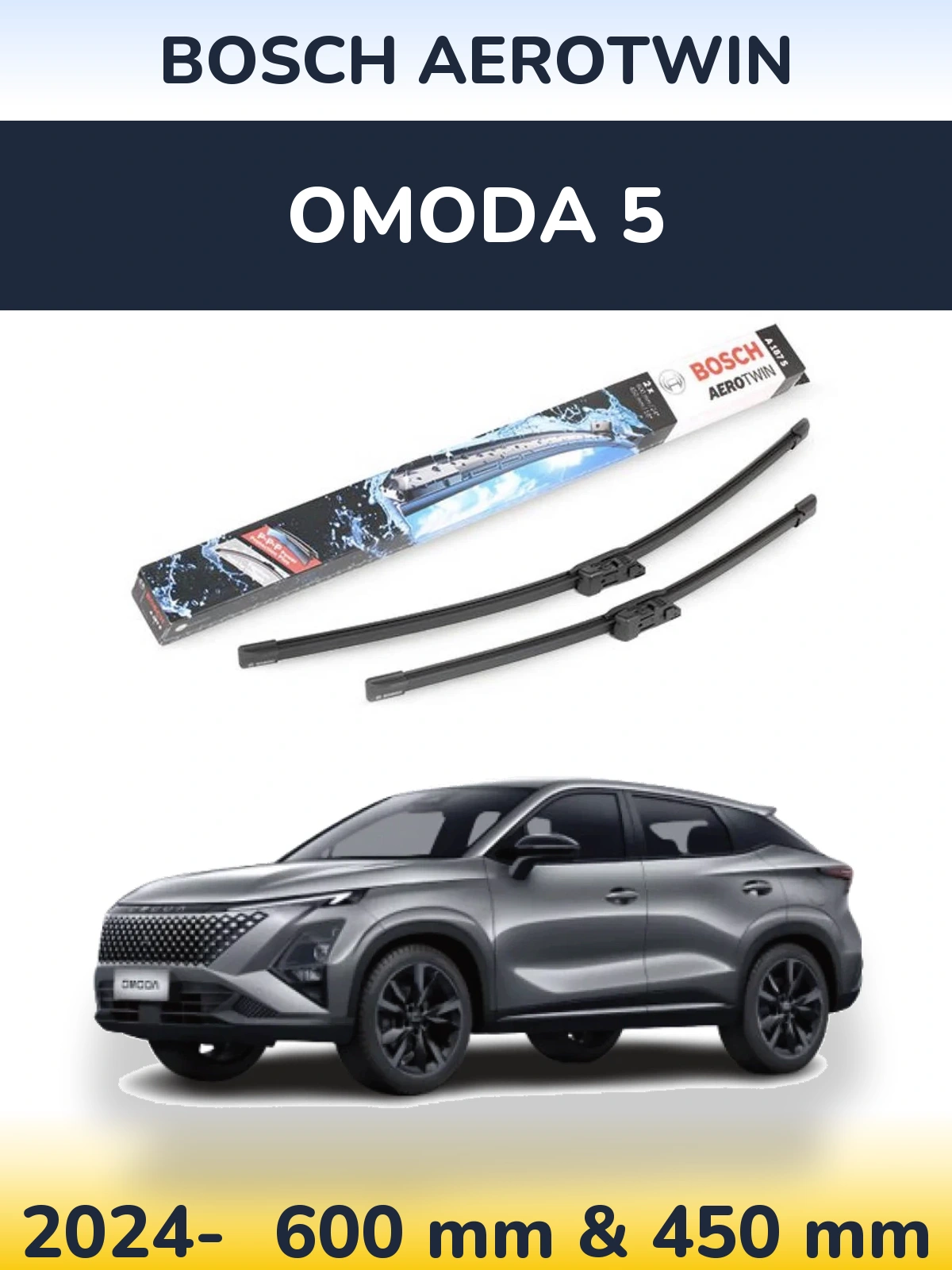 Sada předních stěračů BOSCH AeroTwin 600 a 450 mm pro Omoda 5 2024-2026
