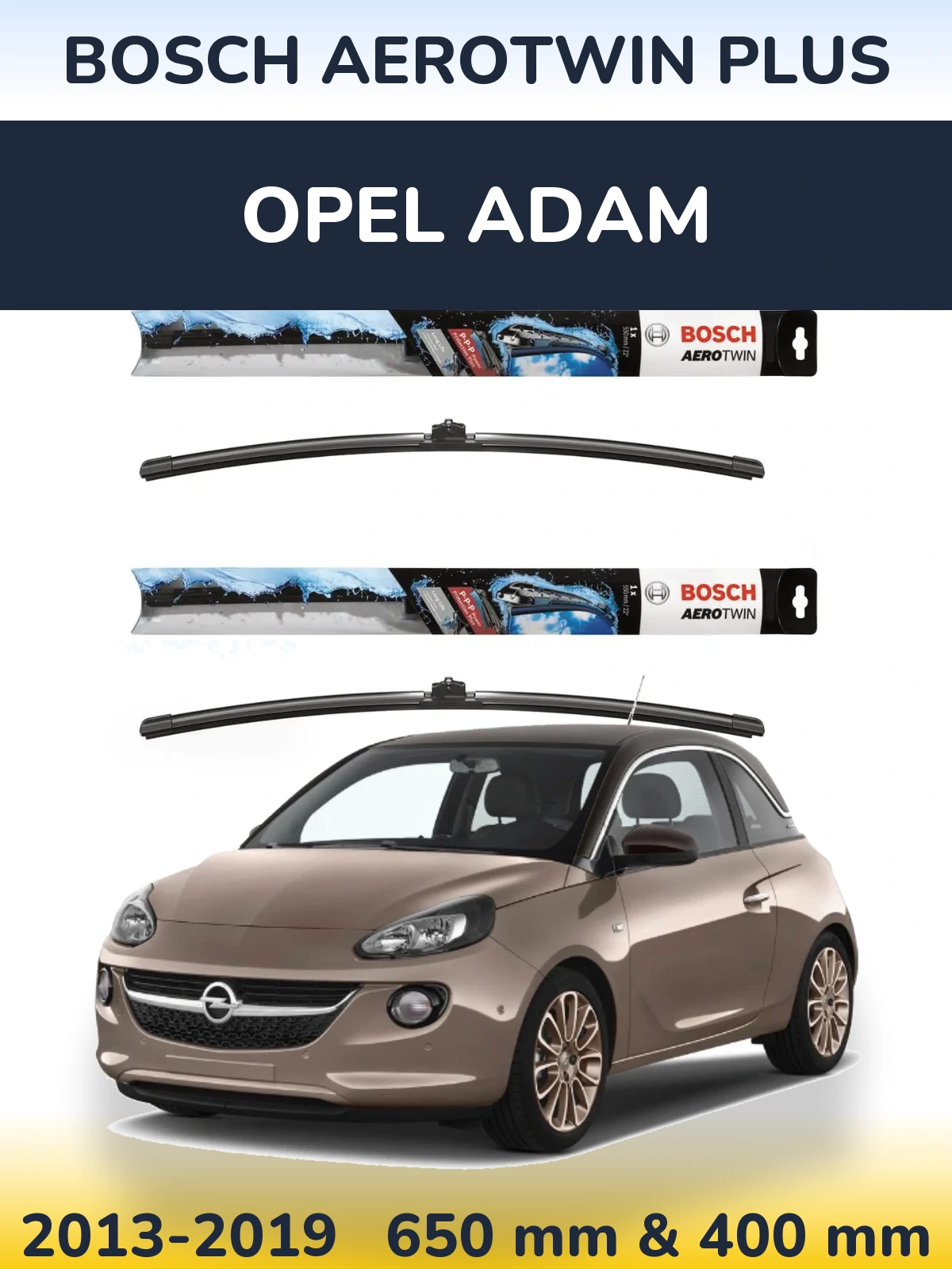 Sada předních stěračů BOSCH AeroTwin Plus 650 a 400 mm pro Opel Adam 2013-2019