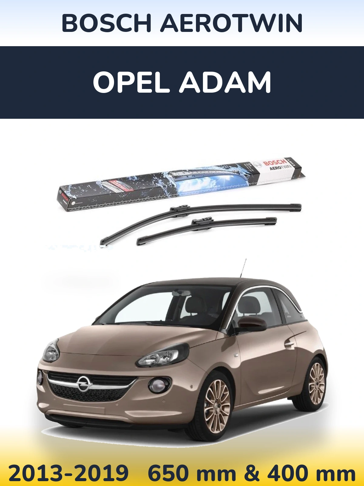 Sada předních stěračů BOSCH AeroTwin 650 a 400 mm pro Opel Adam 2013-2019