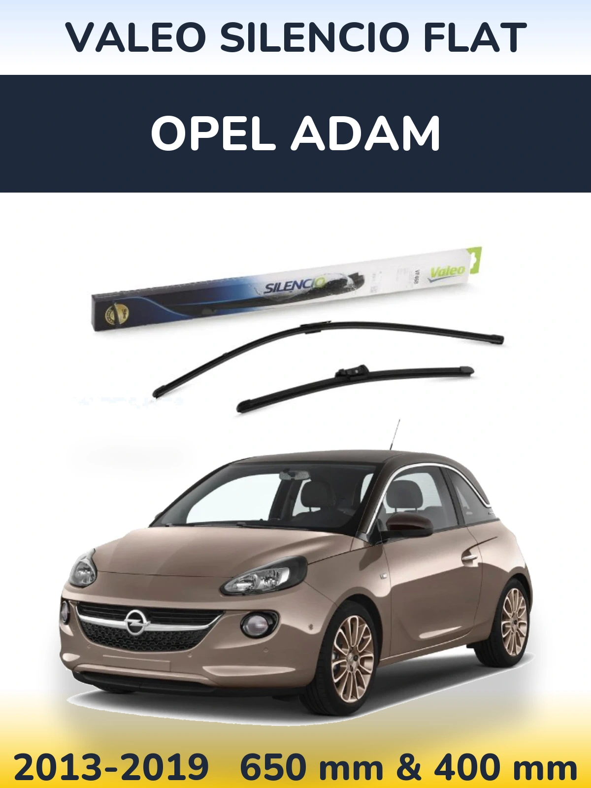 Sada předních stěračů Valeo Silencio Flat 650 a 400 mm pro Opel Adam 2013-2019