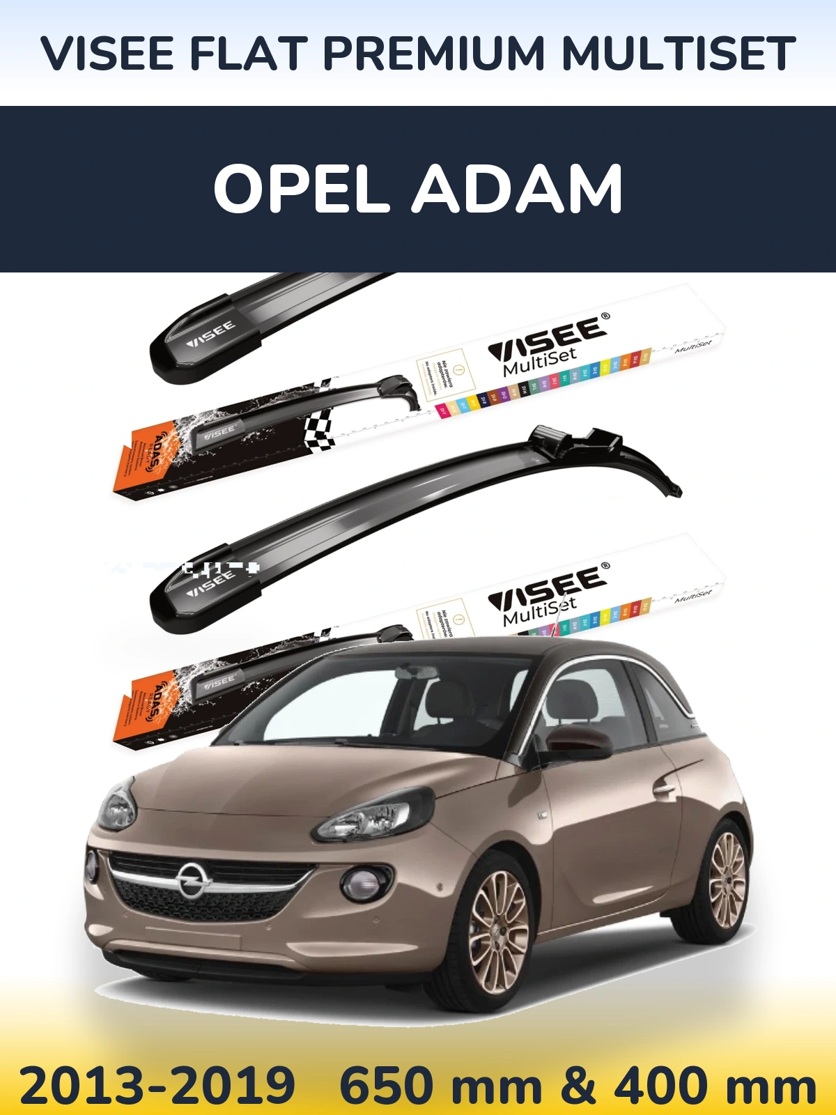 Sada předních stěračů VISEE FLAT PREMIUM MultiSet 650 a 400 mm pro Opel Adam 2013-2019