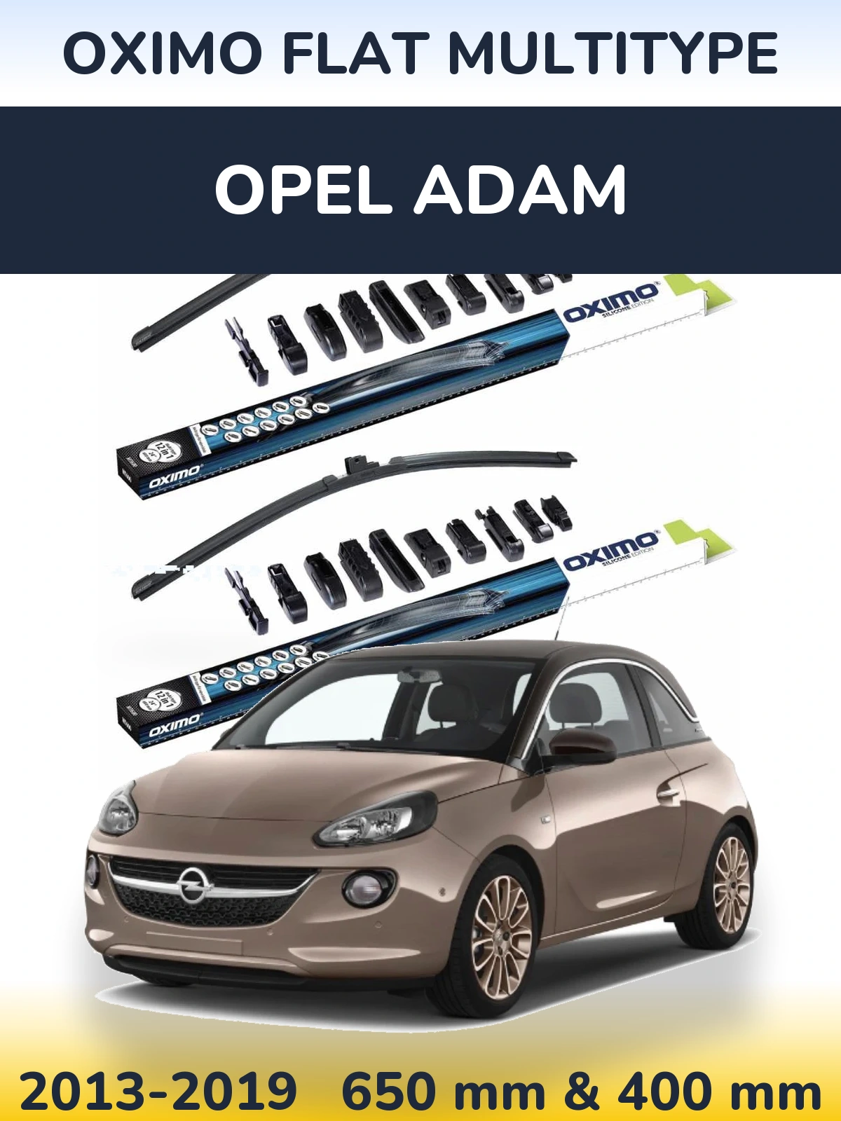 Sada předních stěračů Oximo Flat MultiType 650 a 400 mm pro Opel Adam 2013-2019