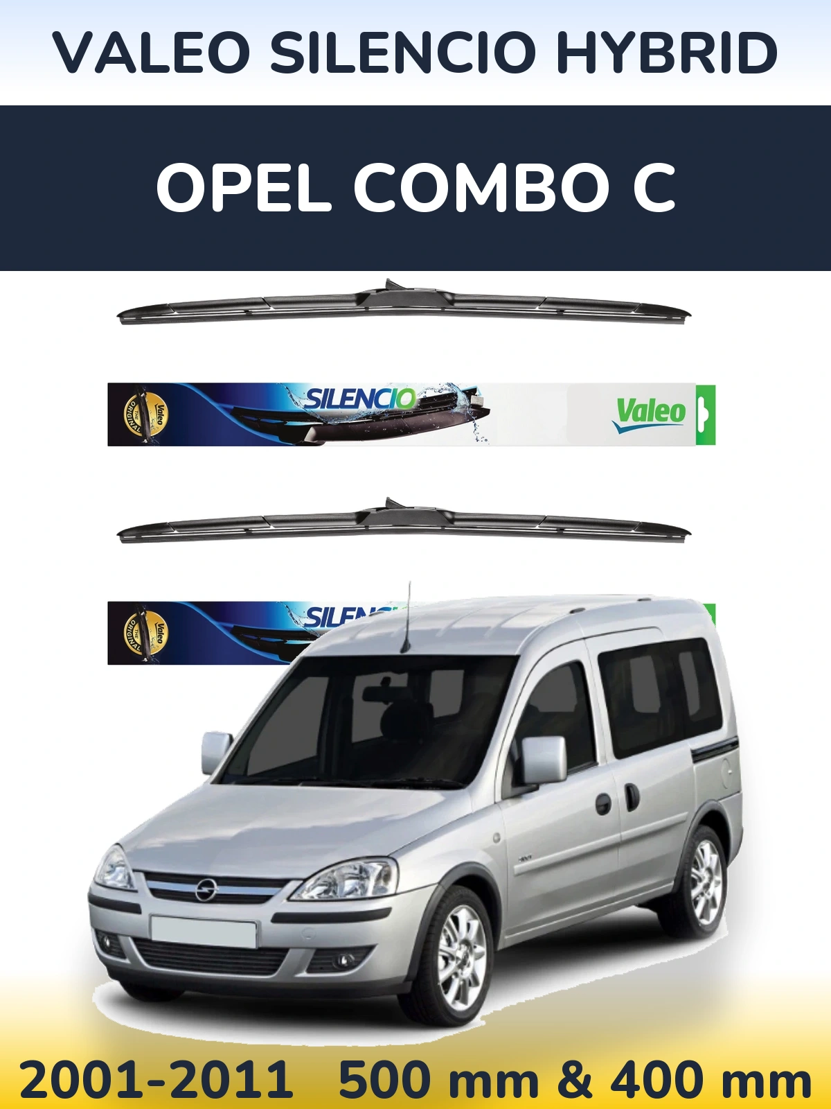 Комплект передніх щіток Valeo Silencio Hybrid 500 & 400 мм для Opel Combo C 2001-2011