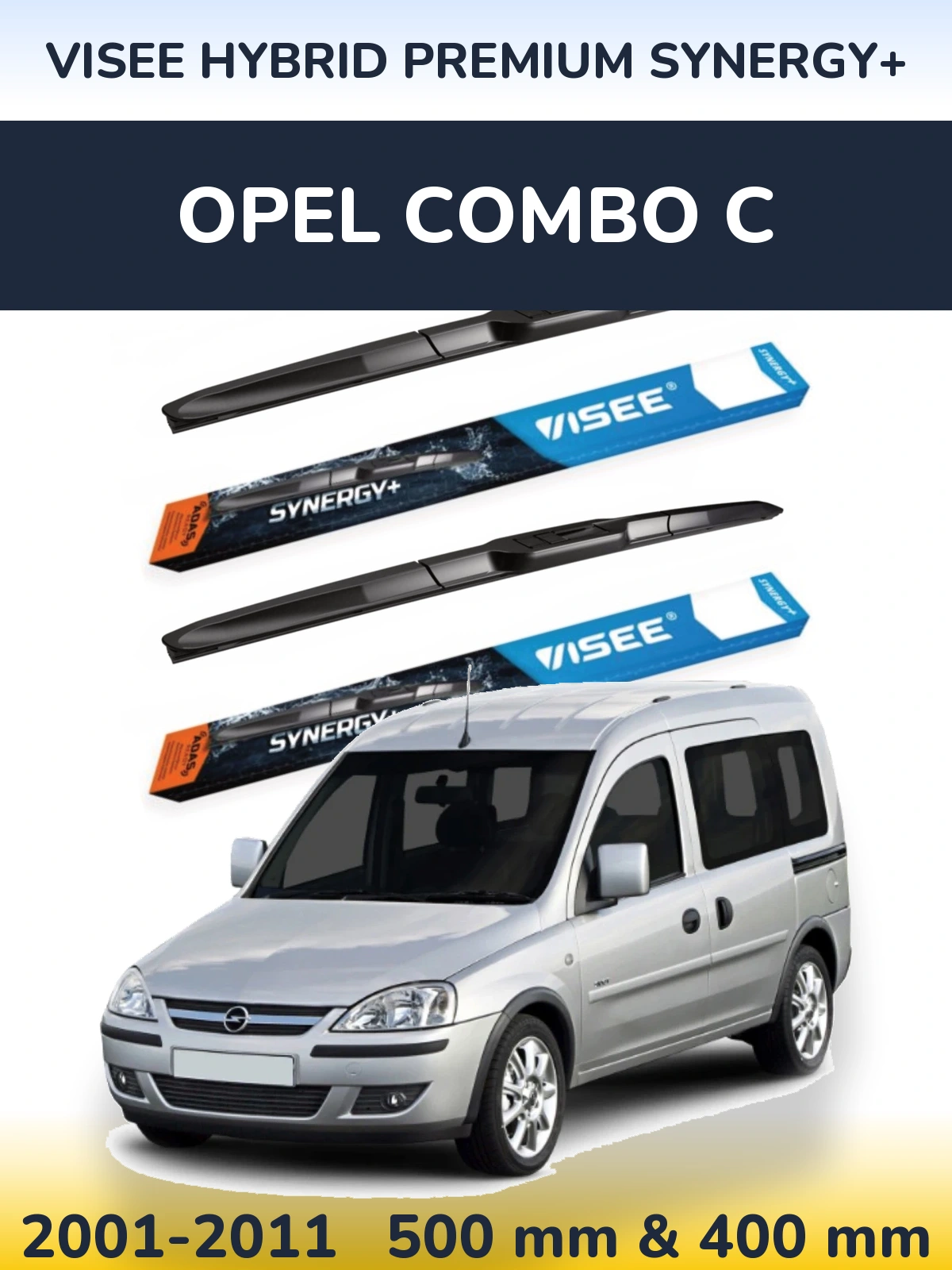 Sada předních stěračů VISEE HYBRID PREMIUM SYNERGY+ 500 a 400 mm pro Opel Combo C 2001-2011