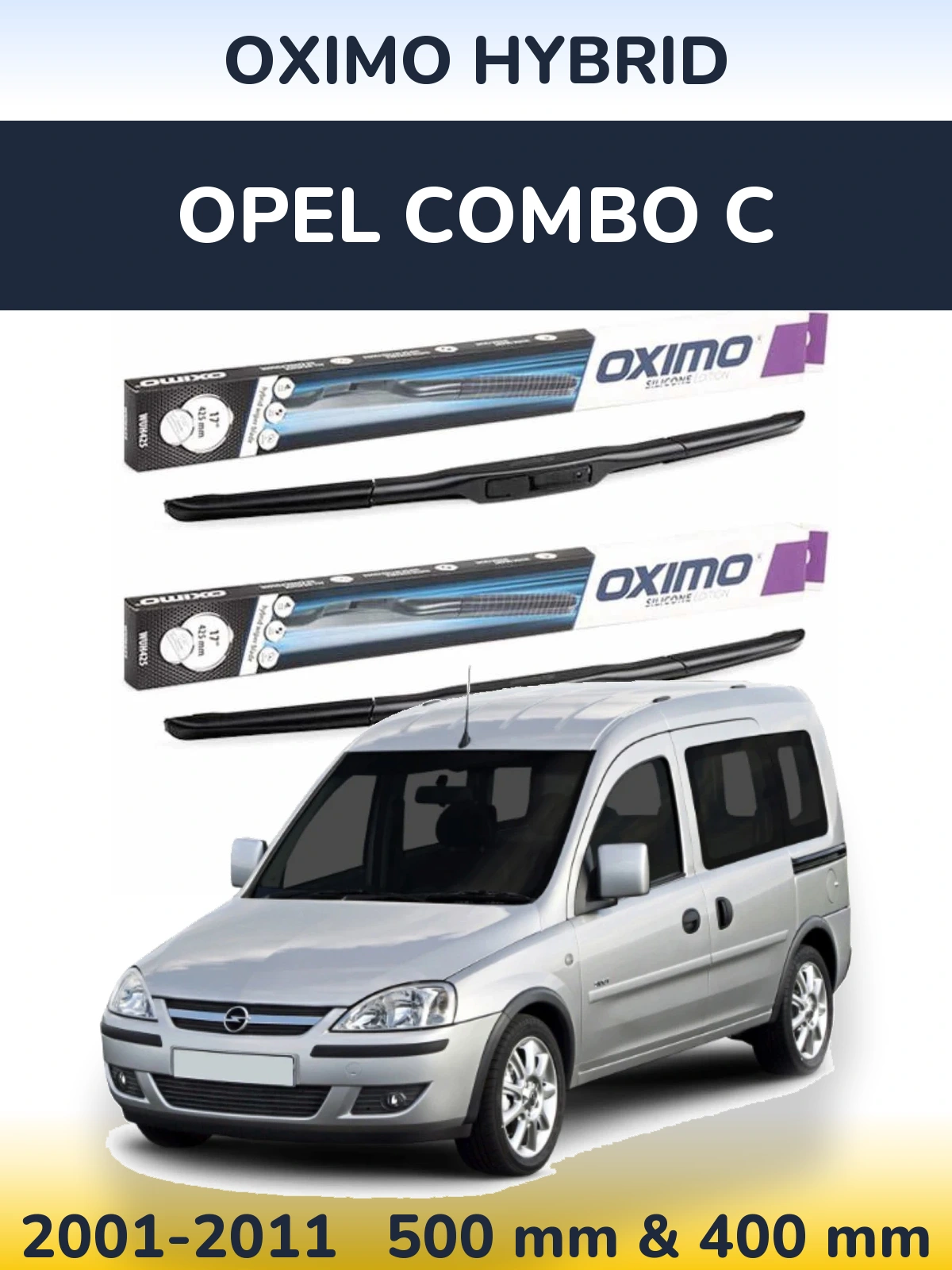 Sada předních stěračů Oximo Hybrid 500 a 400 mm pro Opel Combo C 2001-2011