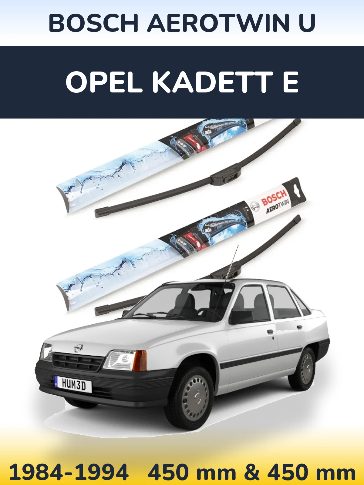 Sada předních stěračů BOSCH AeroTwin U 450 a 450 mm pro Opel Kadett E 1984-1994