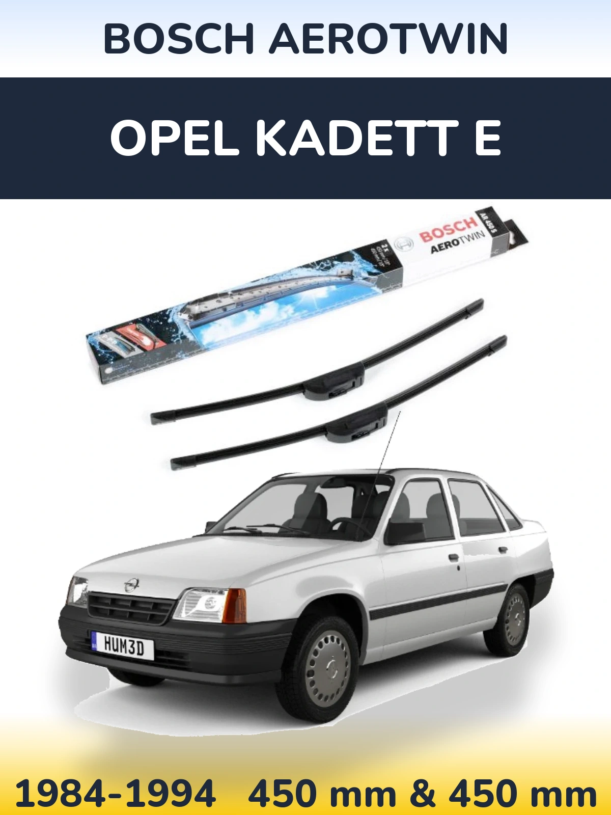 Sada předních stěračů BOSCH AeroTwin 450 a 450 mm pro Opel Kadett E 1984-1994