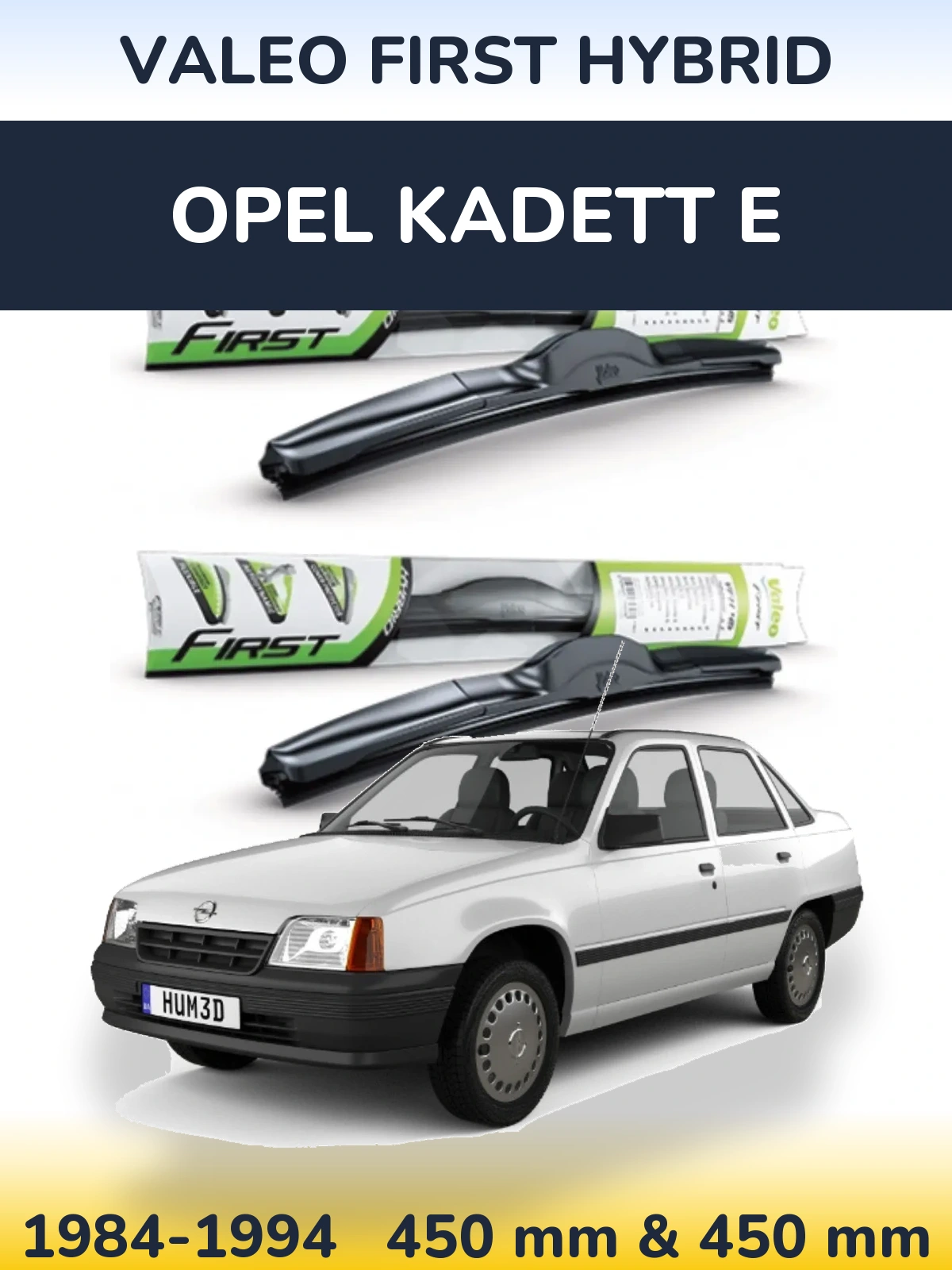 Sada předních stěračů Valeo First Hybrid 450 a 450 mm pro Opel Kadett E 1984-1994