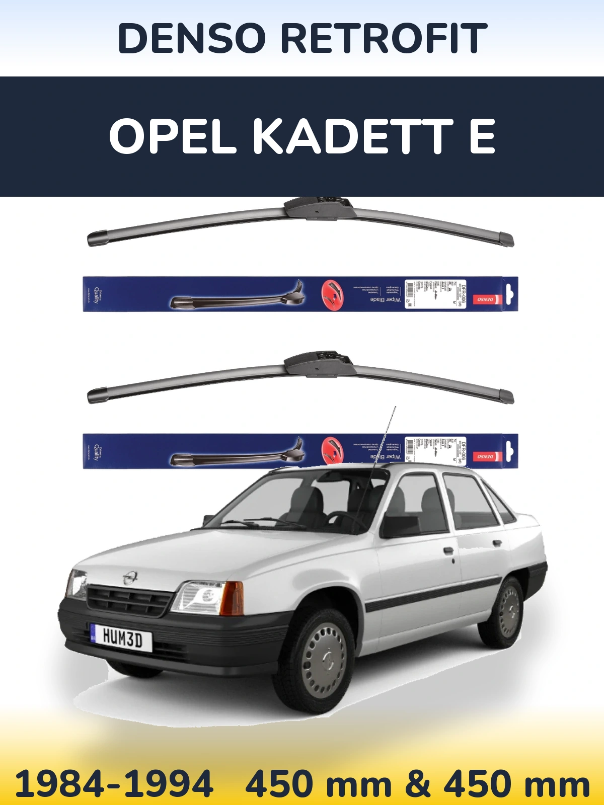 Sada předních stěračů Denso Retrofit 450 a 450 mm pro Opel Kadett E 1984-1994