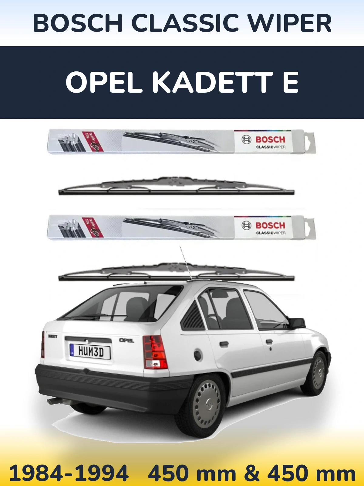 Sada předních stěračů BOSCH Classic Wiper 450 a 450 mm pro Opel Kadett E 1984-1994