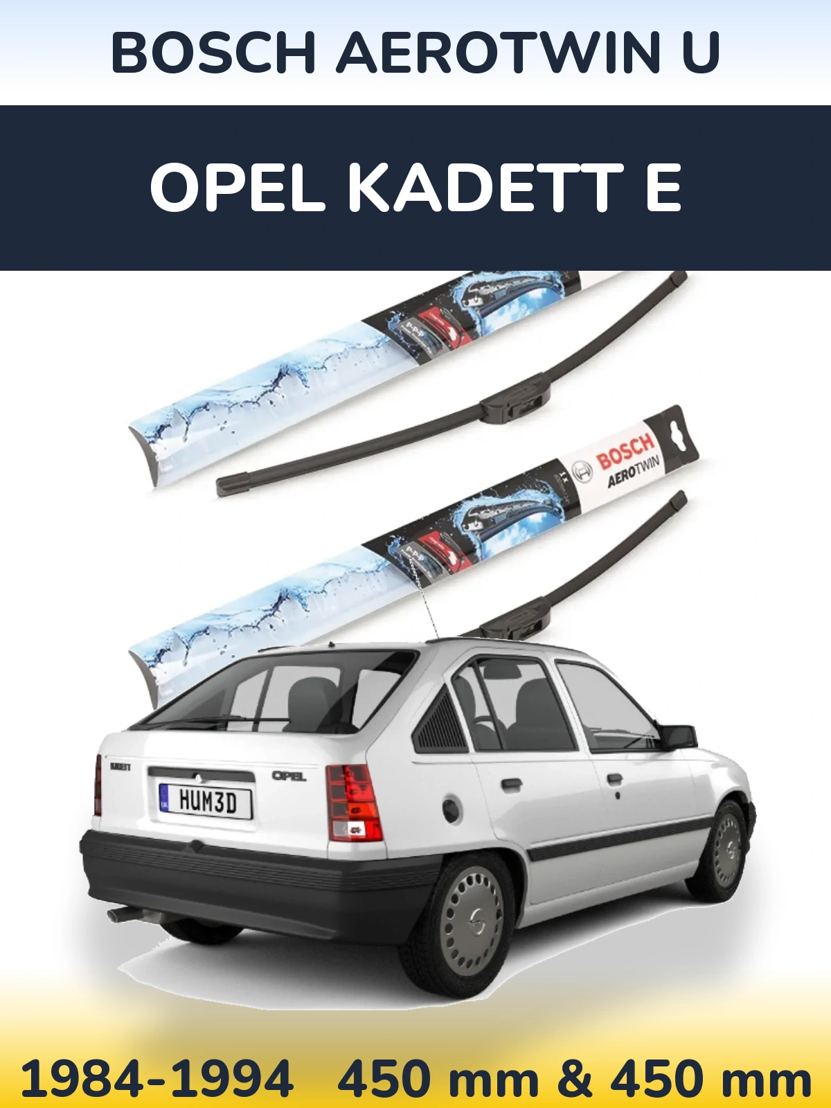 Комплект передніх щіток BOSCH AeroTwin U 450 & 450 мм для Opel Kadett E 1984-1994