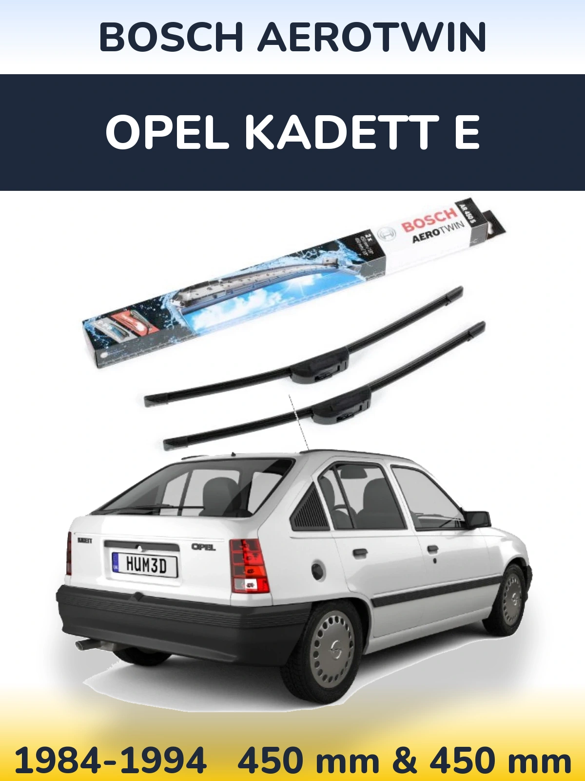 Sada předních stěračů BOSCH AeroTwin 450 a 450 mm pro Opel Kadett E 1984-1994