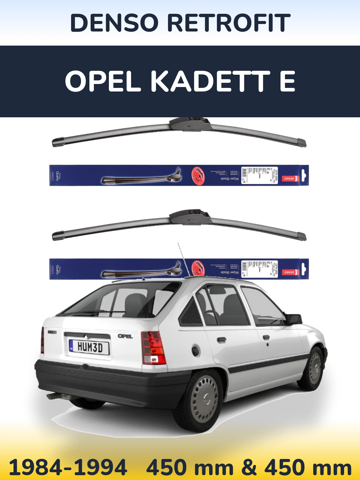 Sada předních stěračů Denso Retrofit 450 a 450 mm pro Opel Kadett E 1984-1994