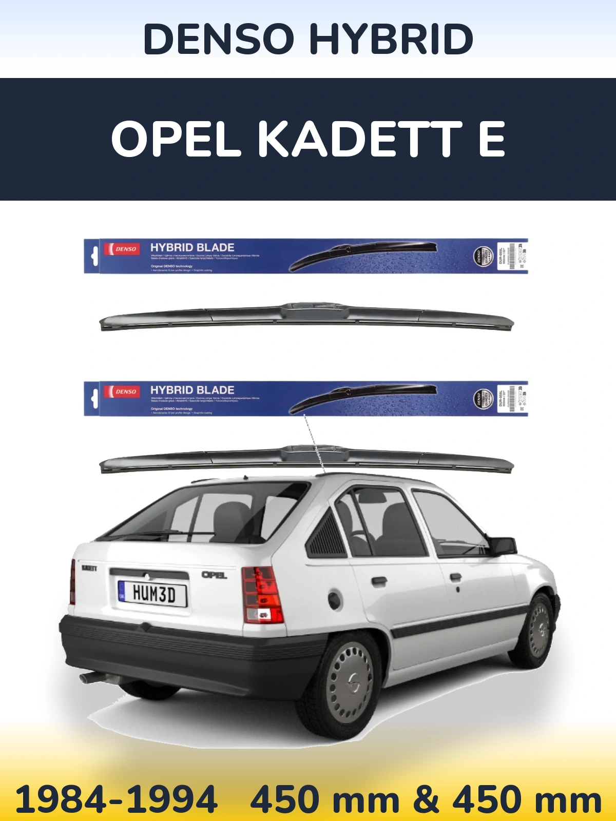 Sada předních stěračů Denso Hybrid 450 a 450 mm pro Opel Kadett E 1984-1994