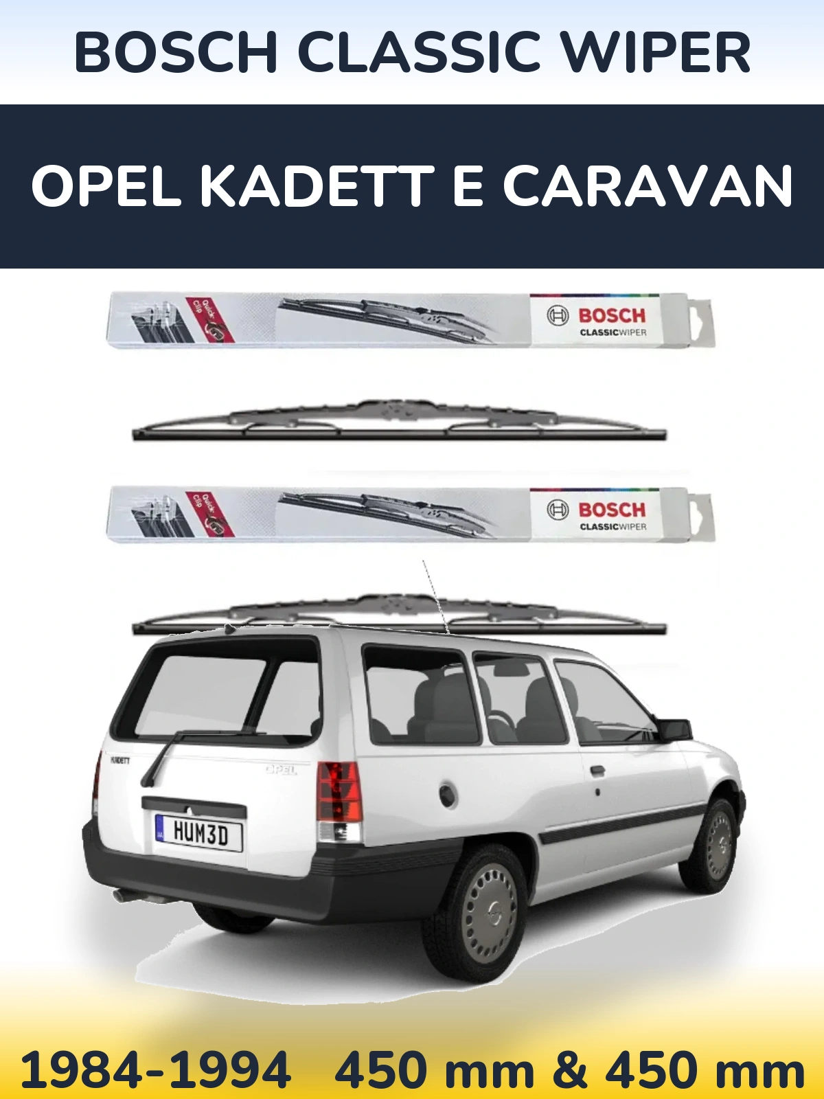 Sada předních stěračů BOSCH Classic Wiper 450 a 450 mm pro Opel Kadett E Caravan 1984-1994