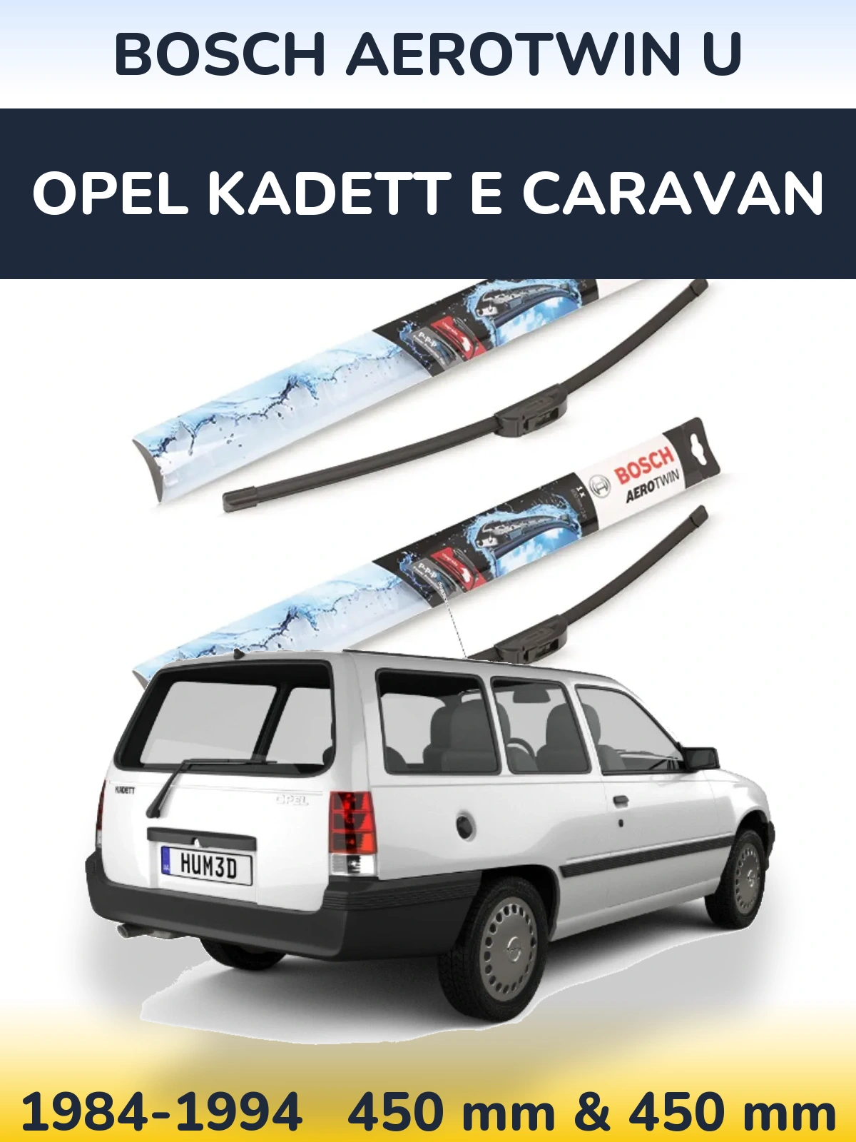 Sada předních stěračů BOSCH AeroTwin U 450 a 450 mm pro Opel Kadett E Caravan 1984-1994
